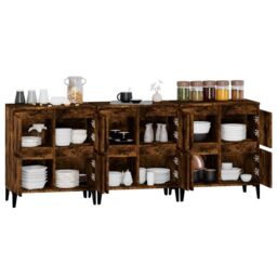 Berkfield Home Sideboards 3 pcs Smoked Oak 60x35x70 cm Engineered Wood in Brown - Size: 60 x 35 x 70 cm - thumbnail 5