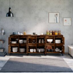 Berkfield Home Sideboards 3 pcs Smoked Oak 60x35x70 cm Engineered Wood in Brown - Size: 60 x 35 x 70 cm - thumbnail 3