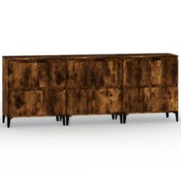 Berkfield Home Sideboards 3 pcs Smoked Oak 60x35x70 cm Engineered Wood in Brown - Size: 60 x 35 x 70 cm - thumbnail 2