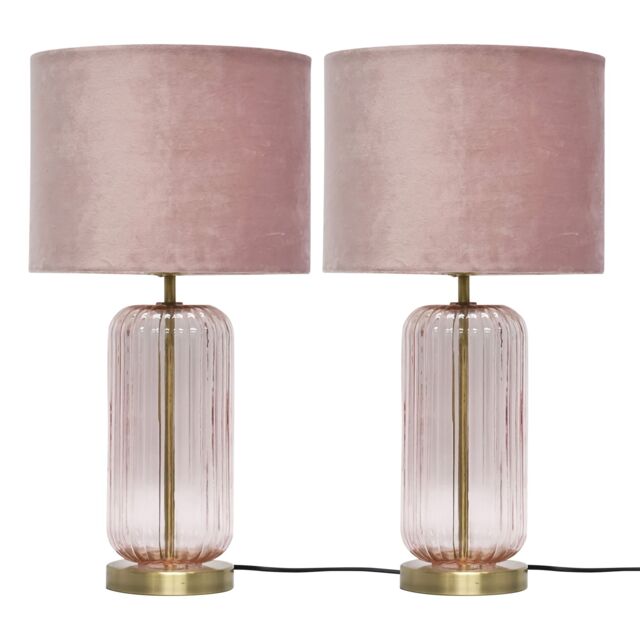 First Choice Lighting Set of 2 Walpole - Blush Pink Glass & Antique Brass 49cm Table Lamps in Bronze - image 1