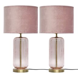 First Choice Lighting Set of 2 Walpole - Blush Pink Glass & Antique Brass 49cm Table Lamps in Bronze
