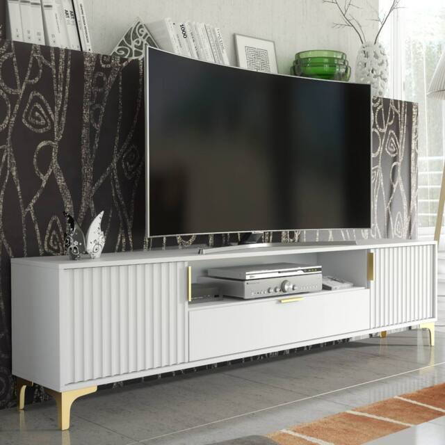 Creative Furniture Tide Crest TV Unit 200cm - White & Gold - image 1