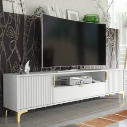 Creative Furniture Tide Crest TV Unit 200cm - White & Gold - thumbnail 1
