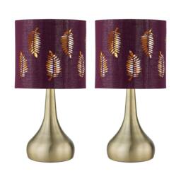 First Choice Lighting Set of 2 Romana - Antique Brass Touch Table Lamps with Burgundy Shade in Bronze