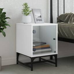 Berkfield Home Elegant Bedside Cabinet with Glass Door White 35x37x50 cm - Size: 35 x 37 x 50 cm - thumbnail 1