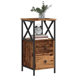 Berkfield Home Modern Bedside Cabinet Old Wood 34x35.5x70 cm Engineered Wood in Brown - thumbnail 2