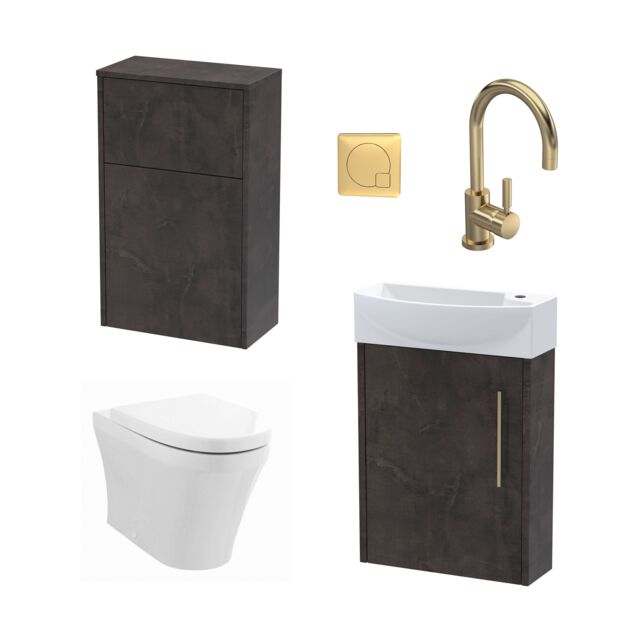 Balterley Cloakroom Suite Left Hand Vanity WC Toilet Tap Set 440mm - Slate Brass in Grey - image 1