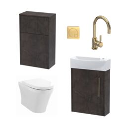Balterley Cloakroom Suite Left Hand Vanity WC Toilet Tap Set 440mm - Slate Brass in Grey - thumbnail 1