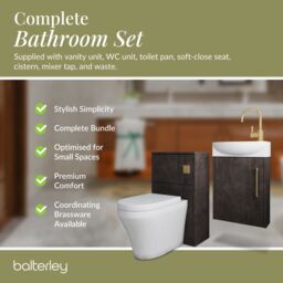 Balterley Cloakroom Suite Left Hand Vanity WC Toilet Tap Set 440mm - Slate Brass in Grey - thumbnail 7
