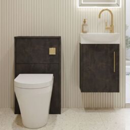 Balterley Cloakroom Suite Left Hand Vanity WC Toilet Tap Set 440mm - Slate Brass in Grey - thumbnail 8