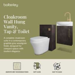 Balterley Cloakroom Suite Left Hand Vanity WC Toilet Tap Set 440mm - Slate Brass in Grey - thumbnail 2
