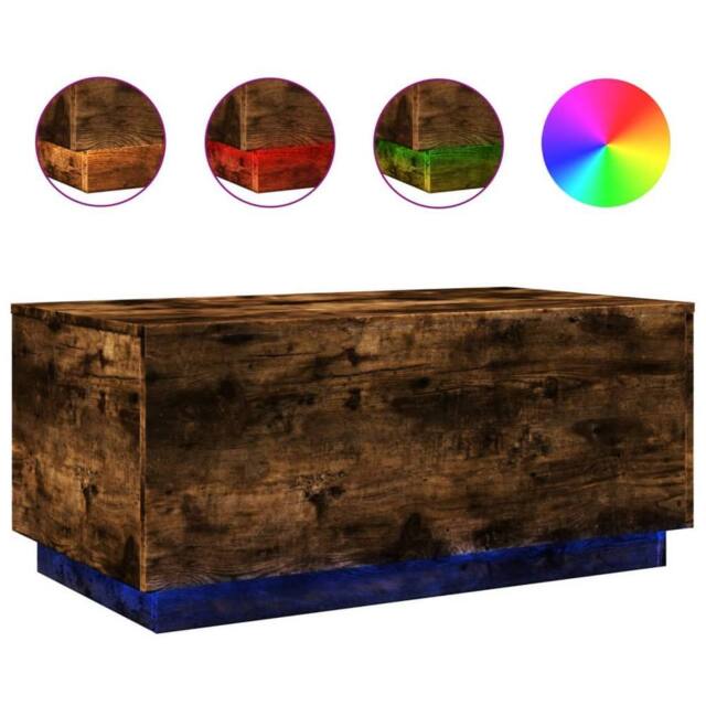 Berkfield Home Coffee Table with LED Lights Smoked Oak 90x50x40 cm in Brown - Size: 90 x 50 x 40 cm - image 1