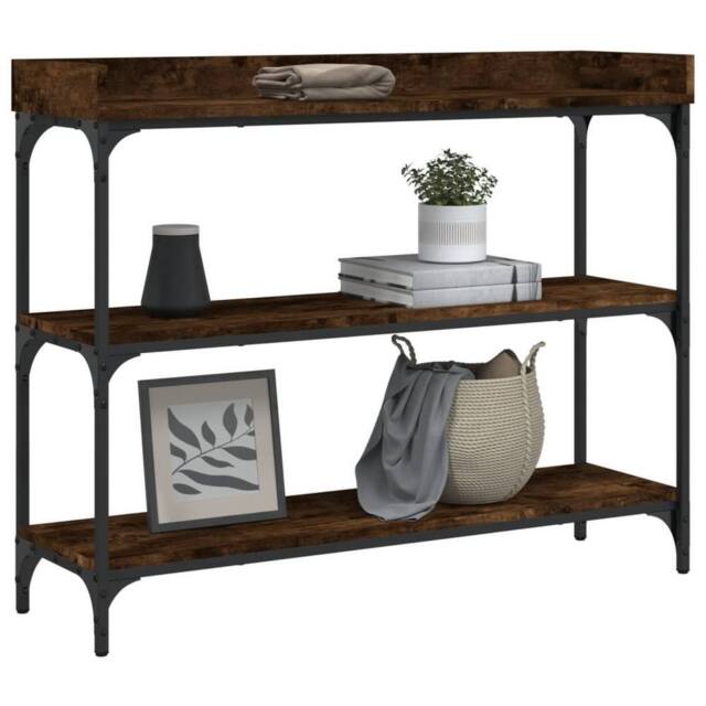 Berkfield Home Decorative Console Table with Shelves Smoked Oak 100x30x80 cm in Brown - Size: 100 x 30 x 80 cm - image 1