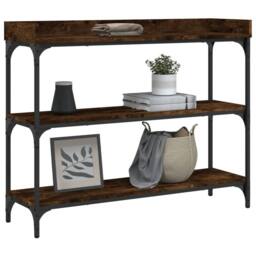 Berkfield Home Decorative Console Table with Shelves Smoked Oak 100x30x80 cm in Brown - Size: 100 x 30 x 80 cm