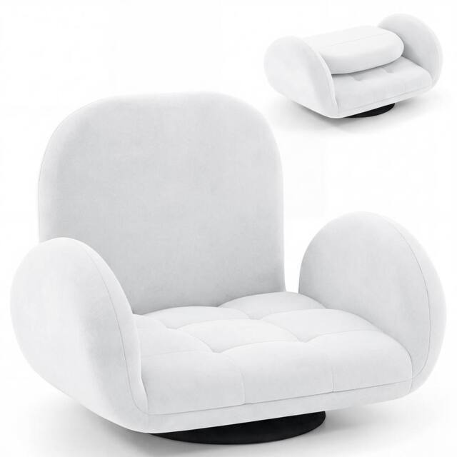 Costway Swivel Floor Chair Folding Gaming Chair w/Adjustable Backrest&Armrests in White - image 1