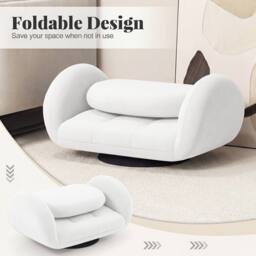 Costway Swivel Floor Chair Folding Gaming Chair w/Adjustable Backrest&Armrests in White - thumbnail 4