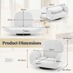 Costway Swivel Floor Chair Folding Gaming Chair w/Adjustable Backrest&Armrests in White - thumbnail 2