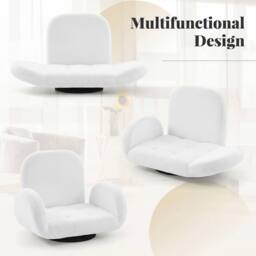 Costway Swivel Floor Chair Folding Gaming Chair w/Adjustable Backrest&Armrests in White - thumbnail 3