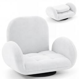 Costway Swivel Floor Chair Folding Gaming Chair w/Adjustable Backrest&Armrests in White