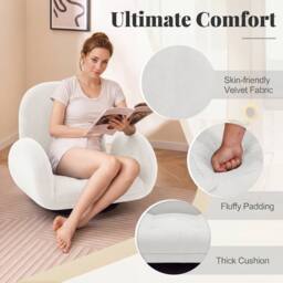 Costway Swivel Floor Chair Folding Gaming Chair w/Adjustable Backrest&Armrests in White - thumbnail 5