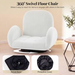 Costway Swivel Floor Chair Folding Gaming Chair w/Adjustable Backrest&Armrests in White - thumbnail 6