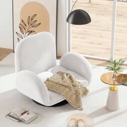 Costway Swivel Floor Chair Folding Gaming Chair w/Adjustable Backrest&Armrests in White - thumbnail 8