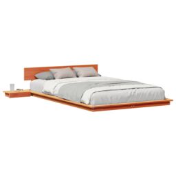 Berkfield Home Floor Bed Frame with Bedside Tables Wax Brown 135x190cm Solid Wood - Size: 135x190 cm - thumbnail 3