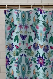 Catherine Lansfield 'Mya Tropical Bird' Shower Curtain Panel in Duck Egg Blue - Size: 180 cm width x 180 cm drop