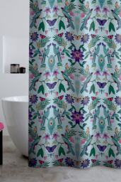 Catherine Lansfield 'Mya Tropical Bird' Shower Curtain Panel in Duck Egg Blue - Size: 180 cm width x 180 cm drop - thumbnail 2