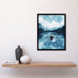 "Artery8 Rowing Boat Blue Watercolour Coastal Landscape Framed Art Print - Size: W12"" x H16""" - thumbnail 4