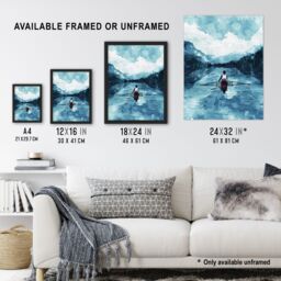 "Artery8 Rowing Boat Blue Watercolour Coastal Landscape Framed Art Print - Size: W12"" x H16""" - thumbnail 3