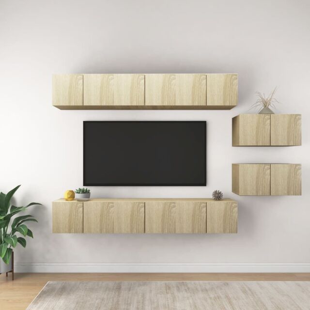 Berkfield Home TV Cabinets 8 pcs Sonoma Oak Engineered Wood in Brown - image 1