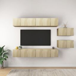 Berkfield Home TV Cabinets 8 pcs Sonoma Oak Engineered Wood in Brown - thumbnail 1