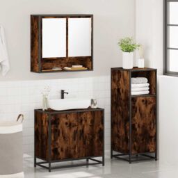 Berkfield Home 3 Piece Bathroom Furniture Set Smoked Oak Engineered Wood in Brown - thumbnail 4