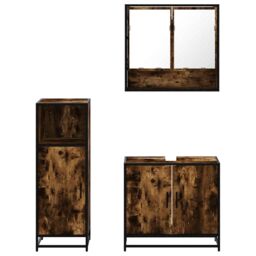 Berkfield Home 3 Piece Bathroom Furniture Set Smoked Oak Engineered Wood in Brown - thumbnail 5