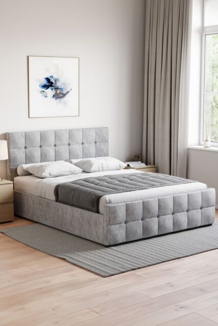 Home Discount Vida Designs Valentina King Size Ottoman Bed Frame Velvet Fabric UKFR in Silver - image 1