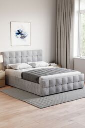 Home Discount Vida Designs Valentina King Size Ottoman Bed Frame Velvet Fabric UKFR in Silver - thumbnail 1