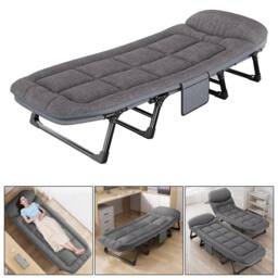 Nordara Folding Sun Lounger Recliner Garden Outdoor Bed with Cushion in Grey