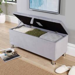 Home Source Storage Ottoman Chest Padded Seat Buttoned Detailing Metal Legs in Light Grey - thumbnail 6