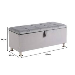 Home Source Storage Ottoman Chest Padded Seat Buttoned Detailing Metal Legs in Light Grey - thumbnail 4