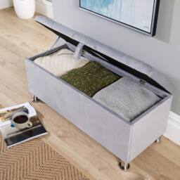 Home Source Storage Ottoman Chest Padded Seat Buttoned Detailing Metal Legs in Light Grey - thumbnail 8