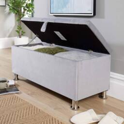 Home Source Storage Ottoman Chest Padded Seat Buttoned Detailing Metal Legs in Light Grey - thumbnail 7