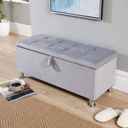 Home Source Storage Ottoman Chest Padded Seat Buttoned Detailing Metal Legs in Light Grey - thumbnail 5