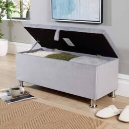 Home Source Storage Ottoman Chest Padded Seat Buttoned Detailing Metal Legs in Light Grey - thumbnail 2