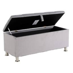 Home Source Storage Ottoman Chest Padded Seat Buttoned Detailing Metal Legs in Light Grey - thumbnail 3