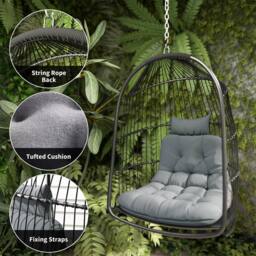 OUTSUNNY Rattan Egg Chair with Installation Kit, Indoor Outdoor Swing Chair in Dark Grey - thumbnail 7