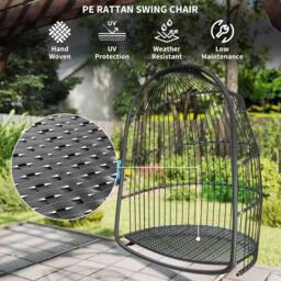 OUTSUNNY Rattan Egg Chair with Installation Kit, Indoor Outdoor Swing Chair in Dark Grey - thumbnail 5