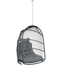OUTSUNNY Rattan Egg Chair with Installation Kit, Indoor Outdoor Swing Chair in Dark Grey - thumbnail 2
