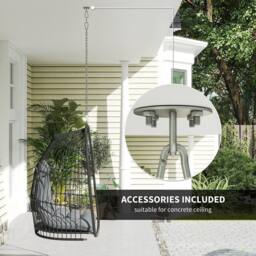 OUTSUNNY Rattan Egg Chair with Installation Kit, Indoor Outdoor Swing Chair in Dark Grey - thumbnail 8