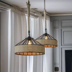 Modcraft Industrial Pendant Lamp with Metal & Hemp Rope Design in Natural - thumbnail 3